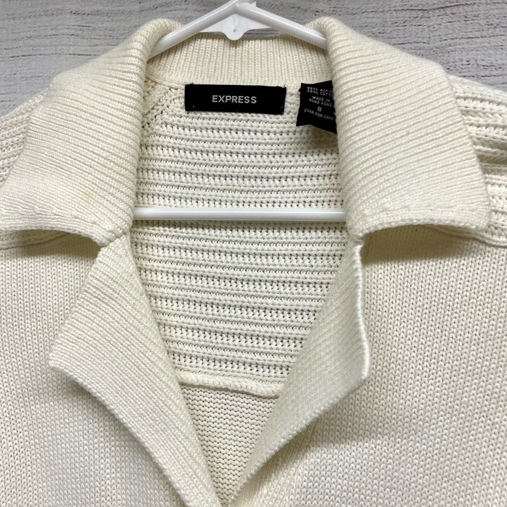 Express white button front shirt dress style Long line sweater cardigan size S - Picture 2 of 11